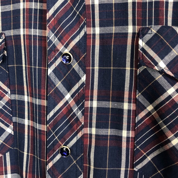 Wrangler Shirt Plaid Long Tails Purple Pearl Snaps Western - Picture 6 of 10